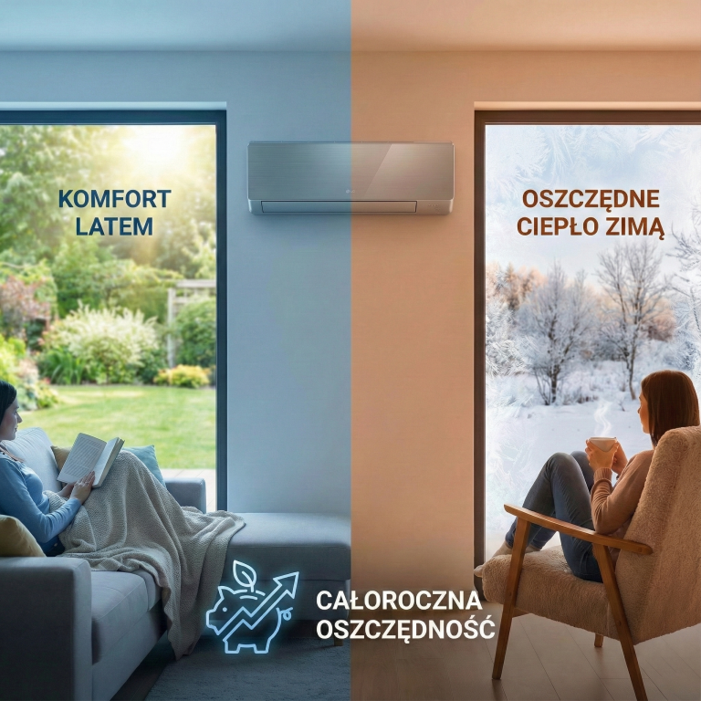 Przykład działania klimatyzatora latem i zimą